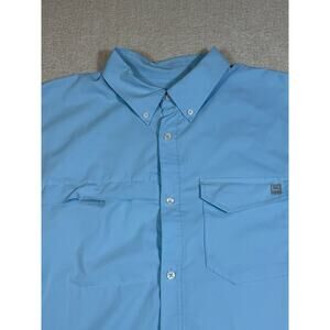 Huk Men XL Blue Vented Short Sleeve Button Front Fishing Work Outdoor Shirt